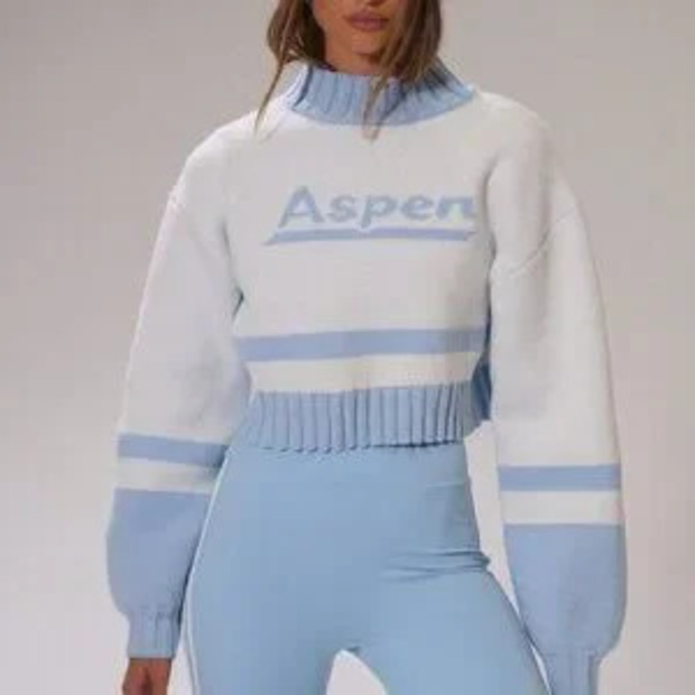 ZARA Multicolor Sport Women's Aspen Funnel Neck Graphic Cropped Knitted Jumper